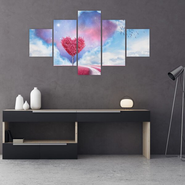 Obraz - Růžový strom srdce (125x70 cm)