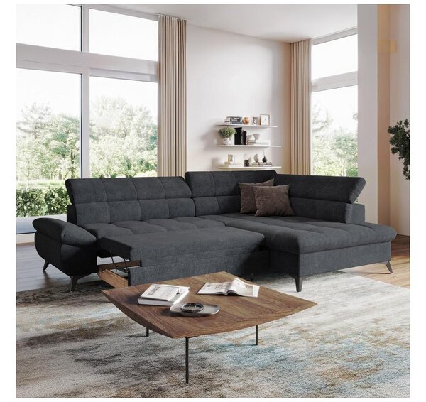 Rozkládací rohová sedací souprava do L MARANO pravá černá