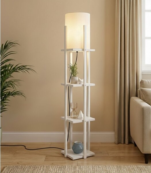 Stojací lampa s poličkami NORA 1xE27/40W/230V bílá