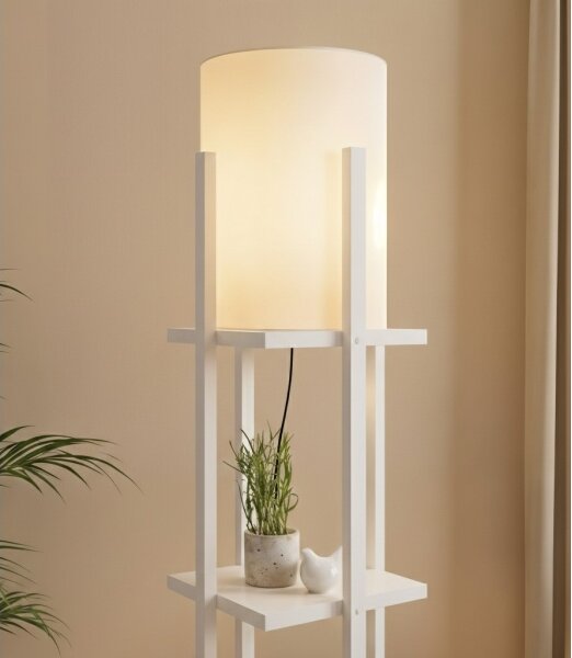 Stojací lampa s poličkami NORA 1xE27/40W/230V bílá