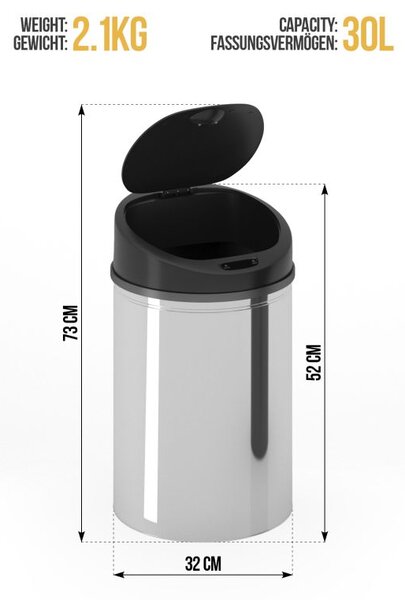 Automatický odpadkový koš se senzorem 30 l, stříbrný
