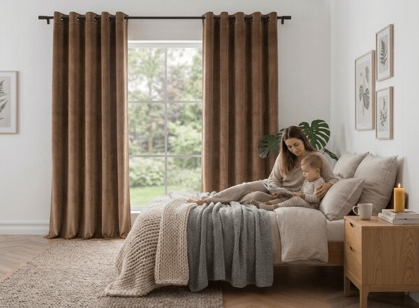 Zatemňovací závěs DREAM VELVET 140x230 cm, skořicově hnědý Zavěšení: Kovové kroužky