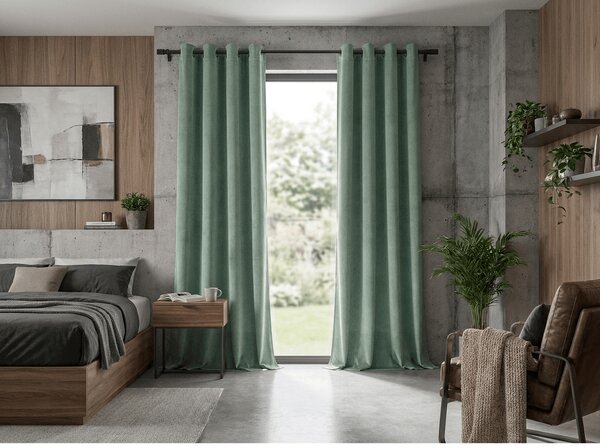 Zatemňovací závěs DREAM VELVET 140x250 cm, šalvějově zelený Zavěšení: Kovové kroužky