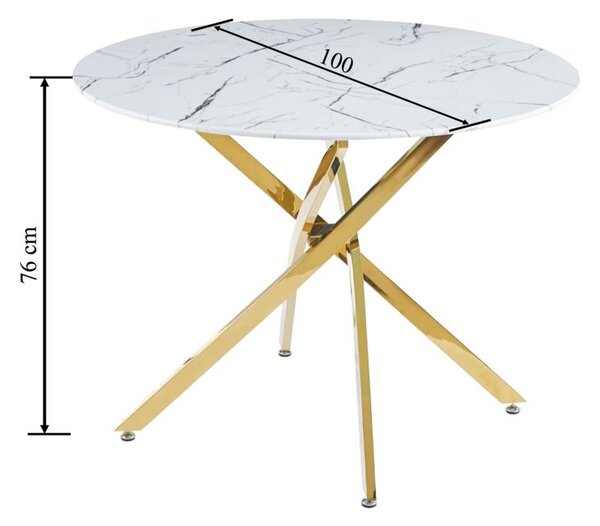 Designový kulatý jídelní stůl JOACHIM - bílý mramor / zlatý