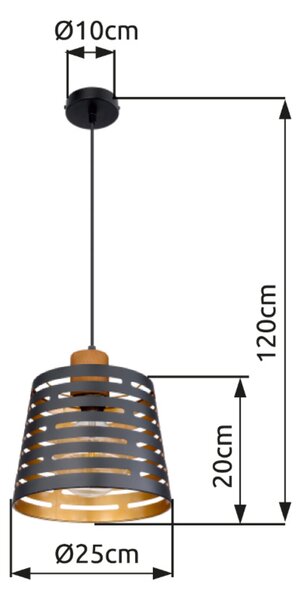 Závěsné svítidlo ABLONA černá/zlatá/přírodní