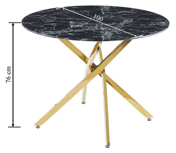 Designový kulatý jídelní stůl JOACHIM - černý mramor / zlatý