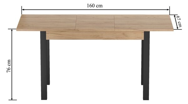 Rozkládací jídelní stůl 120(160)x67 cm KONIAS - zlatý dub craft / černý