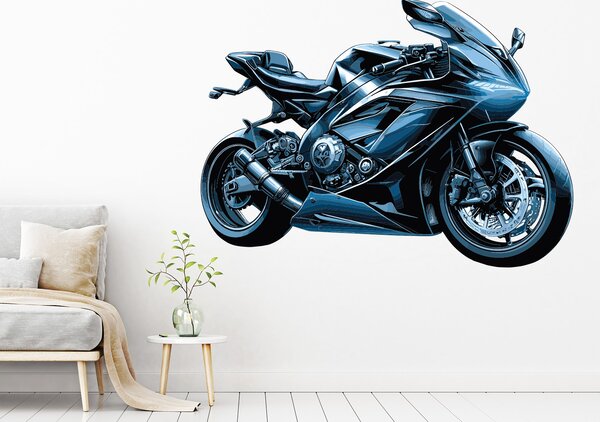 Modrá motorka textilní přelepitelná samolepka na zeď arch 47 x 34 cm