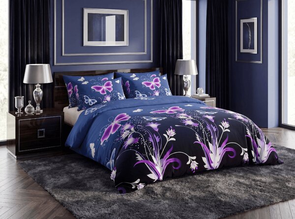 Povlečení z mikrovlákna VIOLET BUTTERFLY tmavě modré Rozměr povlečení: 70 x 90 cm | 140 x 220 cm