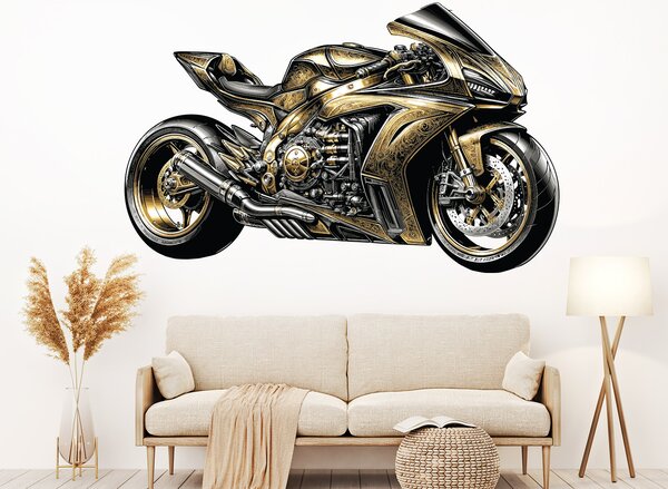 Zlatá motorka textilní přelepitelná samolepka na zeď arch 47 x 29 cm
