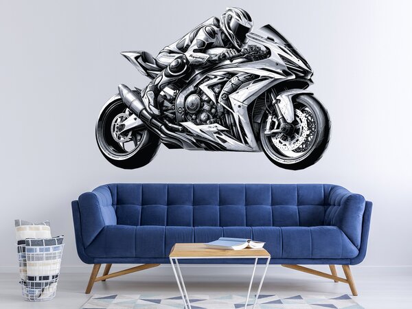 Jezdec na motorce textilní přelepitelná samolepka na zeď arch 47 x 32 cm