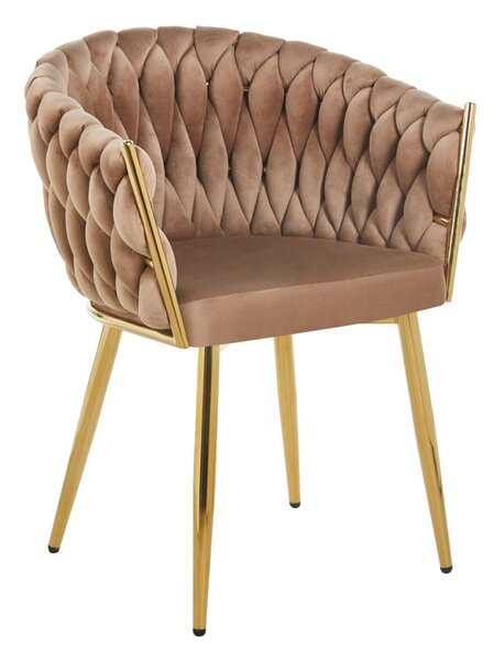Designová čalouněná židle ZYPHIRA - cappuccino / zlatá