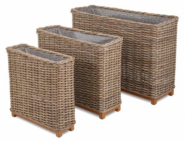 RATANOVÉ koše RATTBOX BIG XXL na dřevěném podstavci, HRUBÝ RATAN, Grey, set 3 kusy (Van der Leeden®)