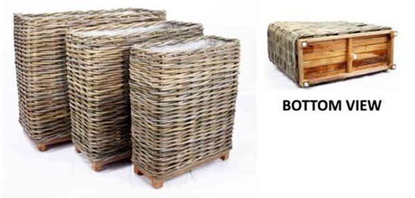 RATANOVÉ koše RATTBOX BIG XXL na dřevěném podstavci, HRUBÝ RATAN, Grey, set 3 kusy (Van der Leeden®)