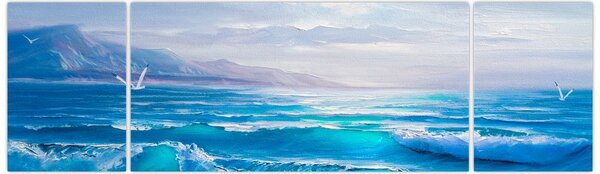 Obraz - Olejomalba moře s racky (170x50 cm)