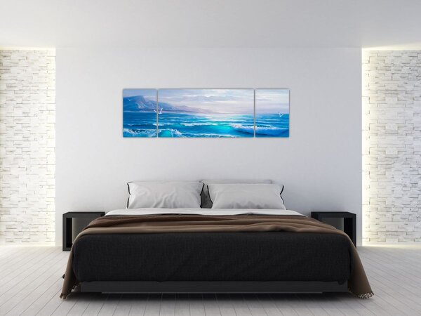 Obraz - Olejomalba moře s racky (170x50 cm)