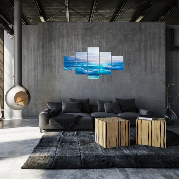 Obraz - Olejomalba moře s racky (125x70 cm)