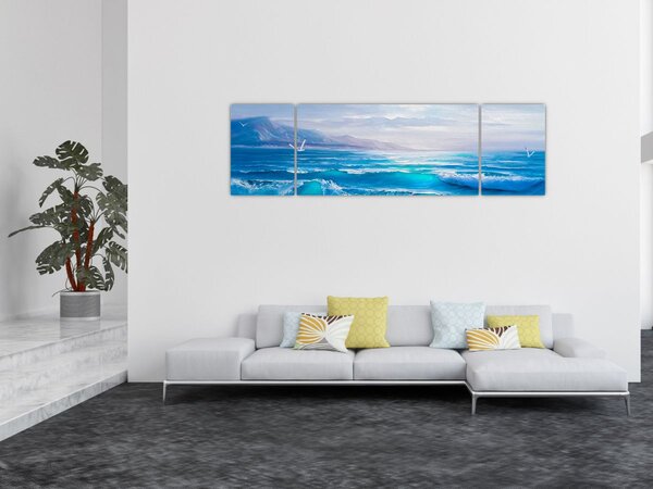 Obraz - Olejomalba moře s racky (170x50 cm)