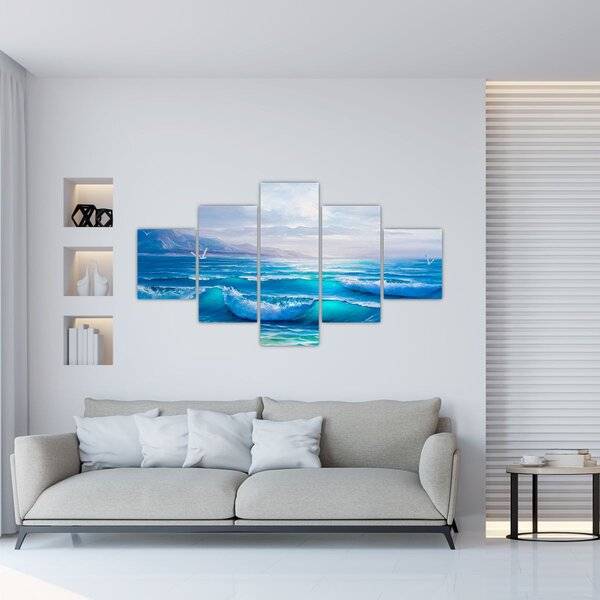 Obraz - Olejomalba moře s racky (125x70 cm)