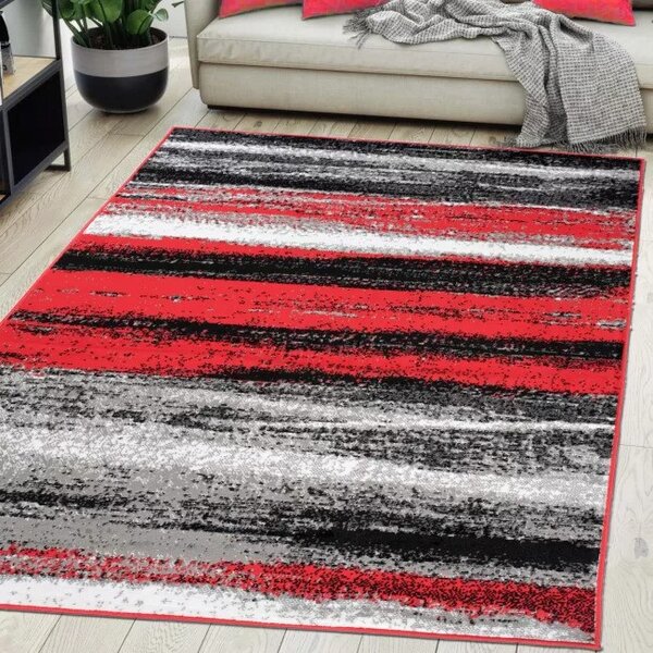 Makro Abra Kusový koberec moderní MAYA Pruhy Q542A červený šedý Rozměr: 220x300 cm