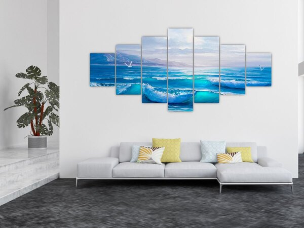 Obraz - Olejomalba moře s racky (210x100 cm)