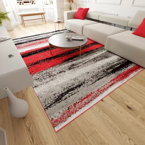 Makro Abra Kusový koberec moderní MAYA Pruhy Q542A červený šedý Rozměr: 220x300 cm