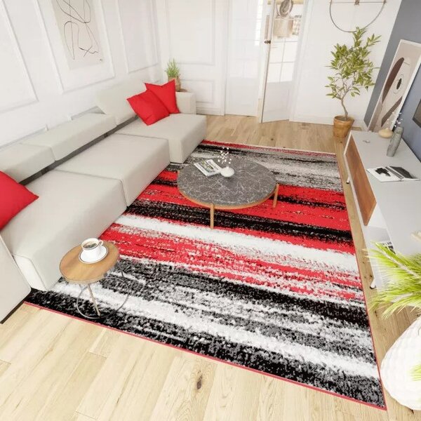 Makro Abra Kusový koberec moderní MAYA Pruhy Q542A červený šedý Rozměr: 220x300 cm