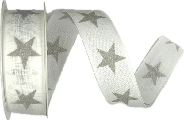 Stuha vánoční ADVENT STAR WHITE bílá 25mm x 3m (8,- Kč/m)