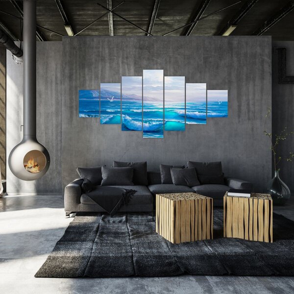 Obraz - Olejomalba moře s racky (210x100 cm)