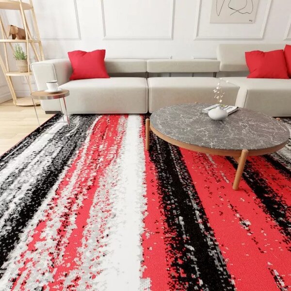 Makro Abra Kusový koberec moderní MAYA Pruhy Q542A červený šedý Rozměr: 220x300 cm