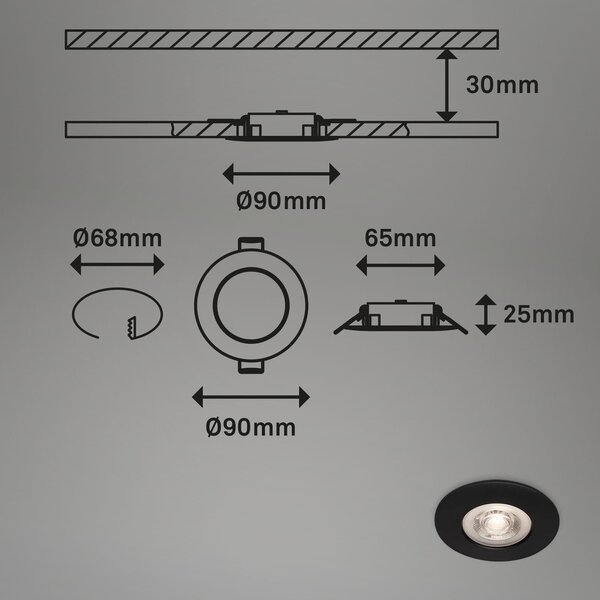 BRILO 7998-045 LED vestavná svítidla, pr.9 cm, 4x LED, 4,9 W, 480 lm, matná černá - BRILO