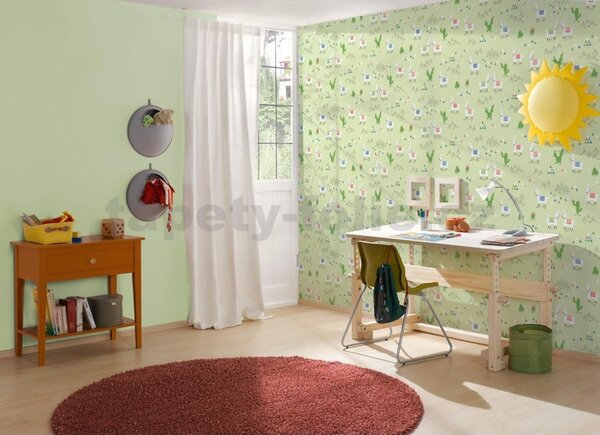 Vliesové tapety na zeď Boys & Girls 36985-2, rozměr 10,05 m x 0,53 m, alpaky na zeleném podkladu, A.S. Création