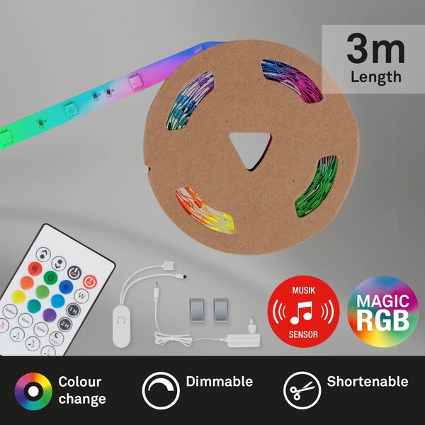 BRILO 2311-090 Magic RGBIC LED pásek, 3 metry, s hudebním senzorem, 12 W, umělá hmota - BRILO