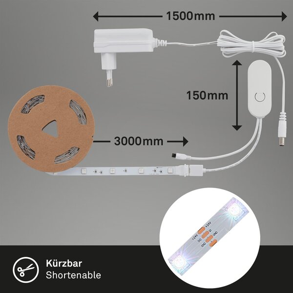 BRILO 2311-090 Magic RGBIC LED pásek, 3 metry, s hudebním senzorem, 12 W, umělá hmota - BRILO