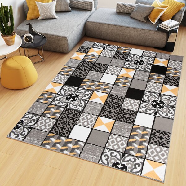 Makro Abra Kusový koberec moderní MAYA Z906A Patchwork šedý žlutý Rozměr: 130x190 cm