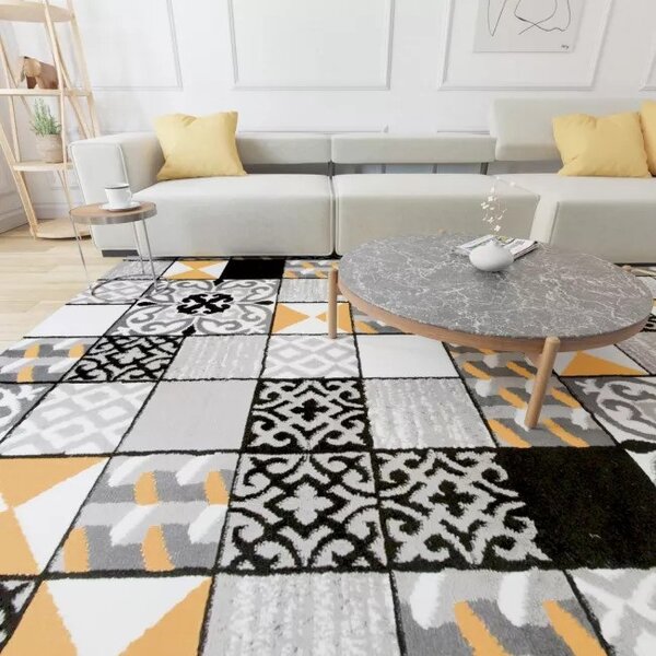Makro Abra Kusový koberec moderní MAYA Z906A Patchwork šedý žlutý Rozměr: 130x190 cm