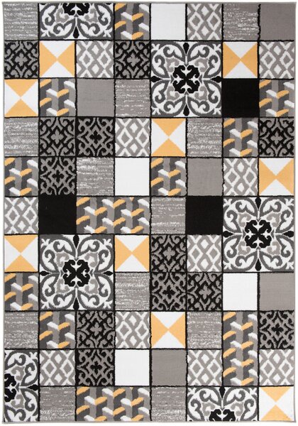 Makro Abra Kusový koberec moderní MAYA Z906A Patchwork šedý žlutý Rozměr: 130x190 cm