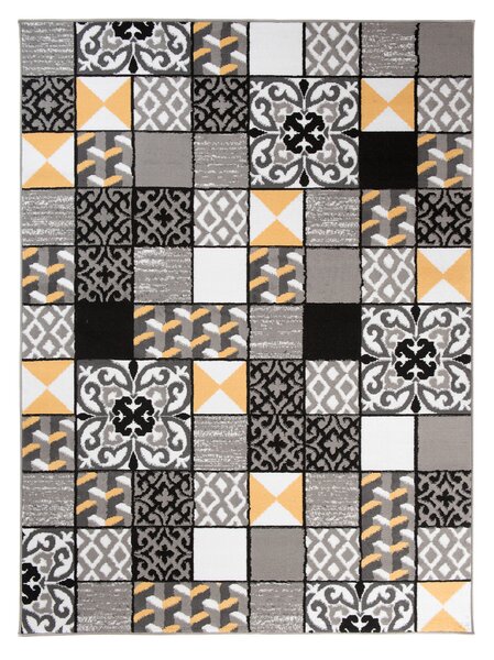 Makro Abra Kusový koberec moderní MAYA Z906A Patchwork šedý žlutý Rozměr: 130x190 cm