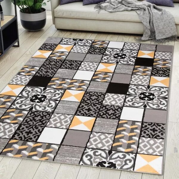 Makro Abra Kusový koberec moderní MAYA Z906A Patchwork šedý žlutý Rozměr: 130x190 cm