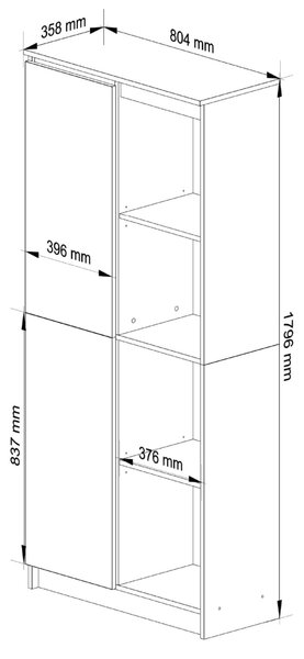 Ak furniture Regál Rexa 80 cm 1 skříňka a 4 police wenge/sonoma
