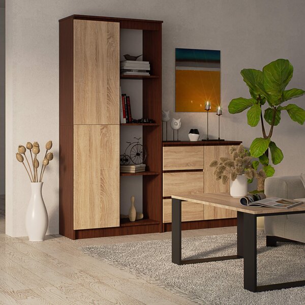 Ak furniture Regál Rexa 80 cm 1 skříňka a 4 police wenge/sonoma
