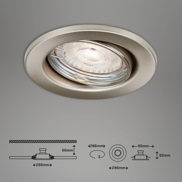 BRILO 7050-032 3ks sada LED vestavná svítidla, pr. 8,6 cm, 5 W, 460 lm, matný nikl - BRILO