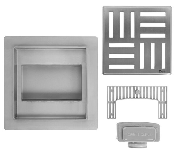Odtokový žlab REA CROSS 150x150 Nickel Brush