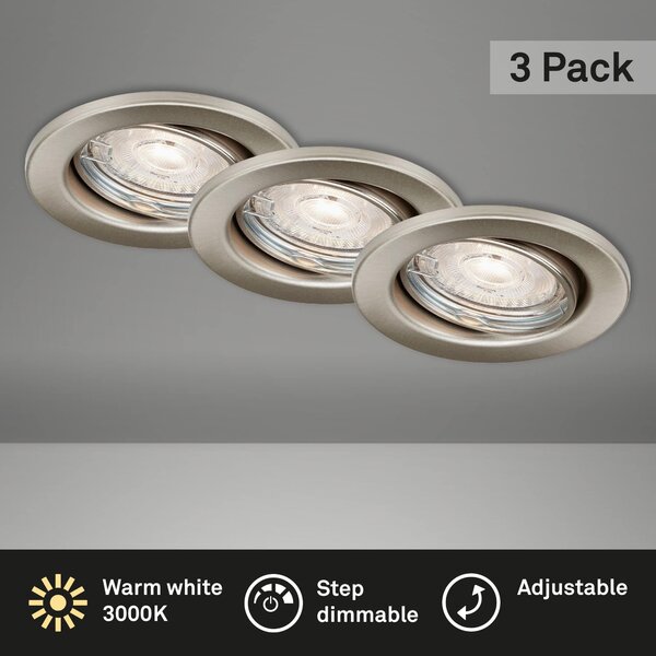 BRILO 7050-032 3ks sada LED vestavná svítidla, pr. 8,6 cm, 5 W, 460 lm, matný nikl - BRILO
