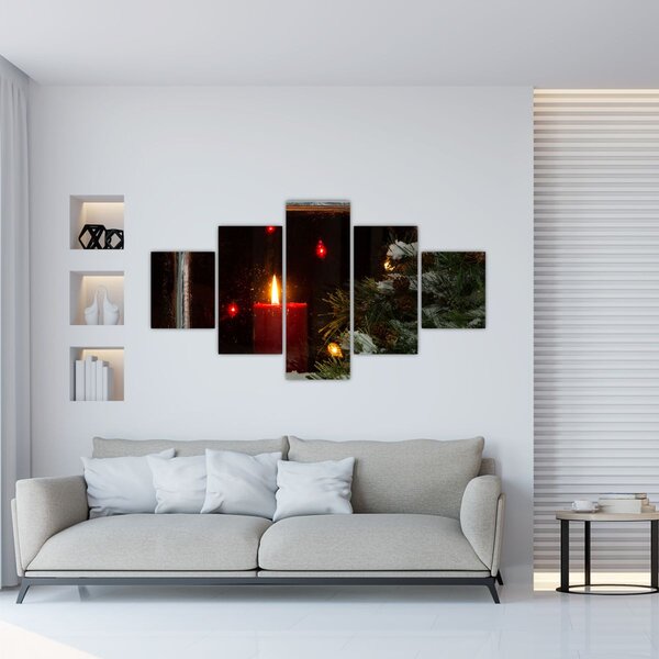 Obraz - Zářící vánoční svíčka (125x70 cm)