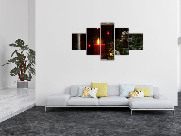 Obraz - Zářící vánoční svíčka (125x70 cm)