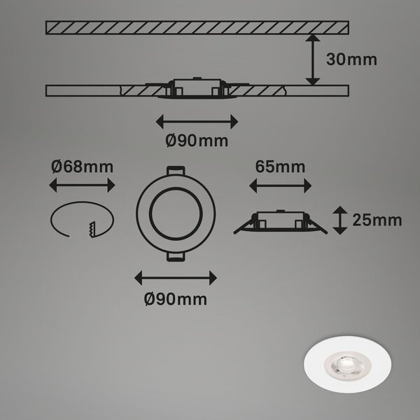 BRILO 7998-046 LED vestavná svítidla, pr.9 cm, 4x LED, 4,9 W, 480 lm, matná bílá - BRILO
