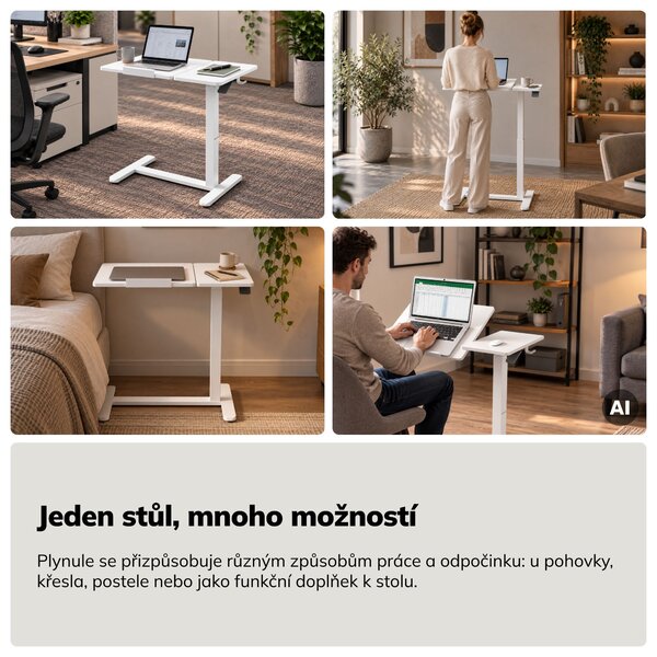 Stolek pod notebook mobilní, nastavitelný, multifunkční, bílý: BILL