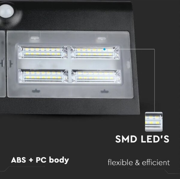 LED Solární nástěnné svítidlo se senzorem LED/7W/3,7V 4000K IP65 4000 mAh černá