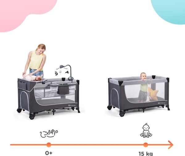 KINDERKRAFT - Cestovní postýlka LEODY šedá